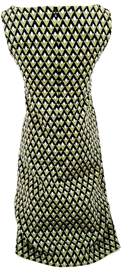 Prada Italy. Wook, Cupro, Silk Geometric Print Dress