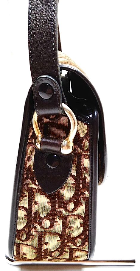 Christian Dior Paris. Brown Canvas and Leather Logo Shoulder Bag