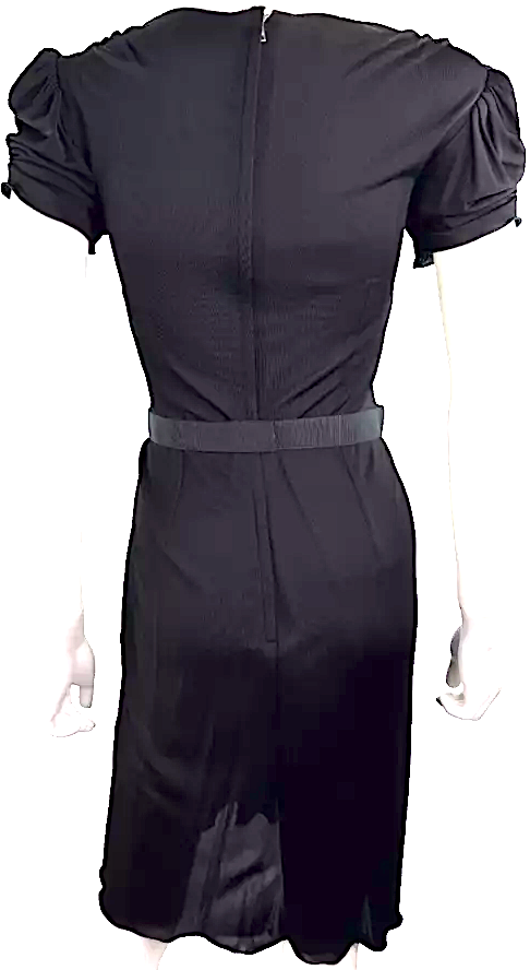 Dolce Gabbana New W/O Tag. Authentic Black Viscose Pleated Stretch Belt Dress