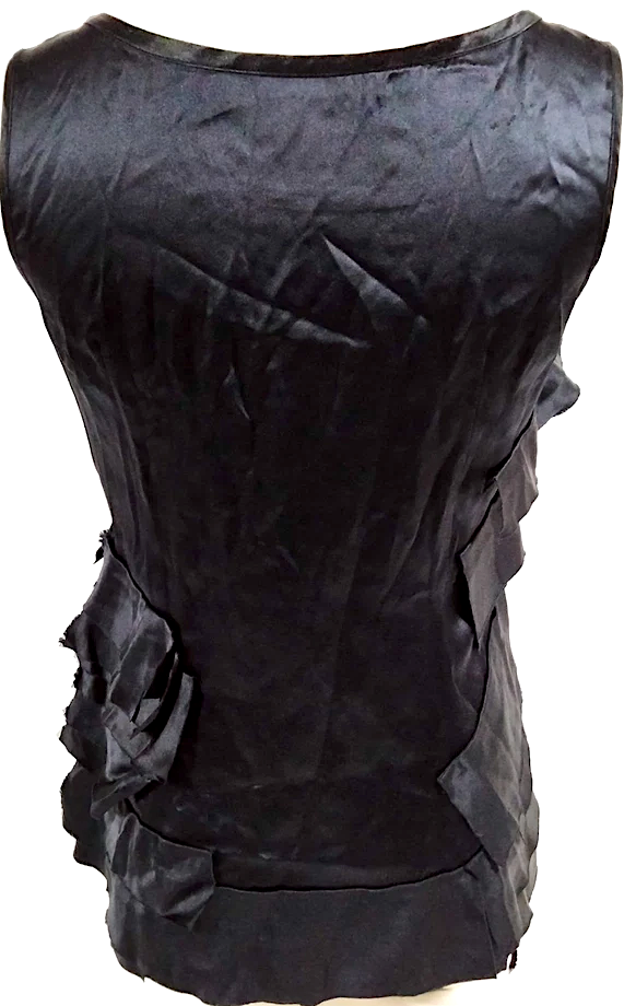 Prada Italy. Black Silk Ruffle Top