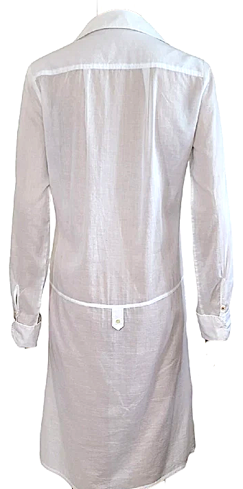 HUMANOID NETHERLANDS. Sister White Lightweight Cotton Long Sleeve Button Front Shirt Dress