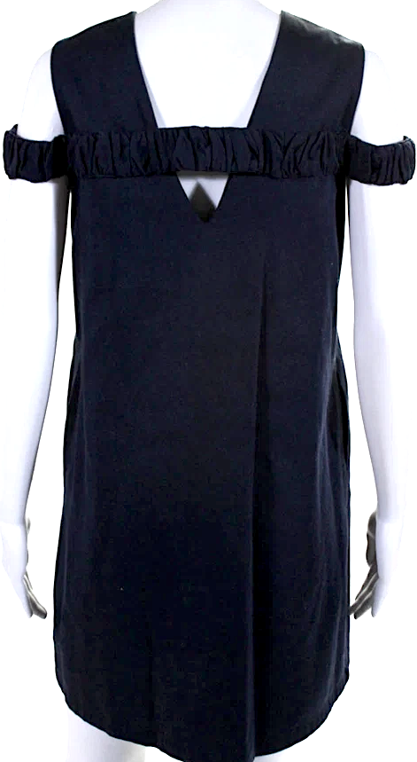 Toit Volant Black PolyTech. Round Neck Cold Shoulder A-Line Mini Dress