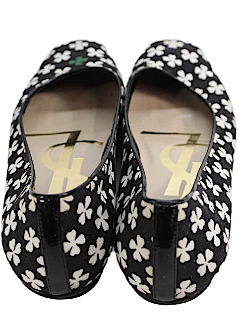 Saint Laurent Paris. Black White Clover Print Slide On Ballet Flats SZ: 38.5
