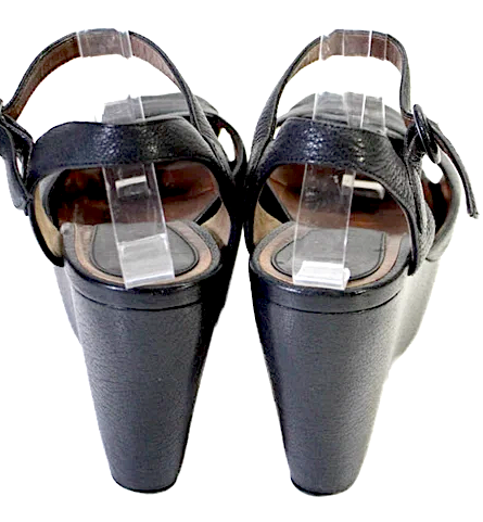 Marni Italy. Black Leather Peep Toe Platform Ankle Strap Sandals Black Size 8