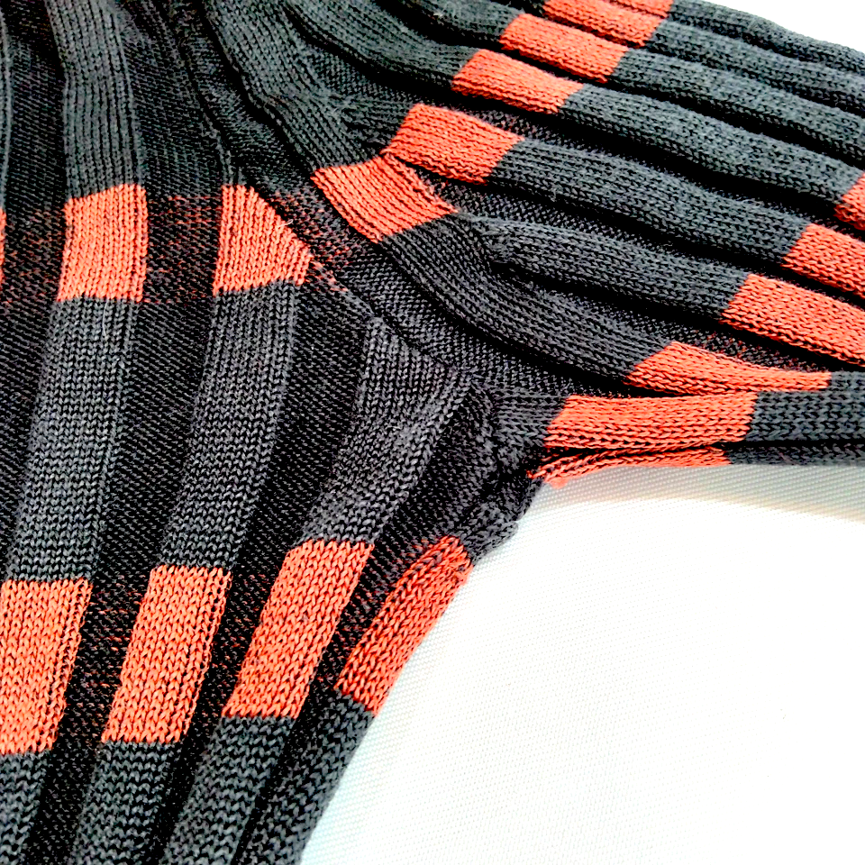 Loewe Madrid. Black Silk with Rust Color Accent Stretch Turtleneck Top