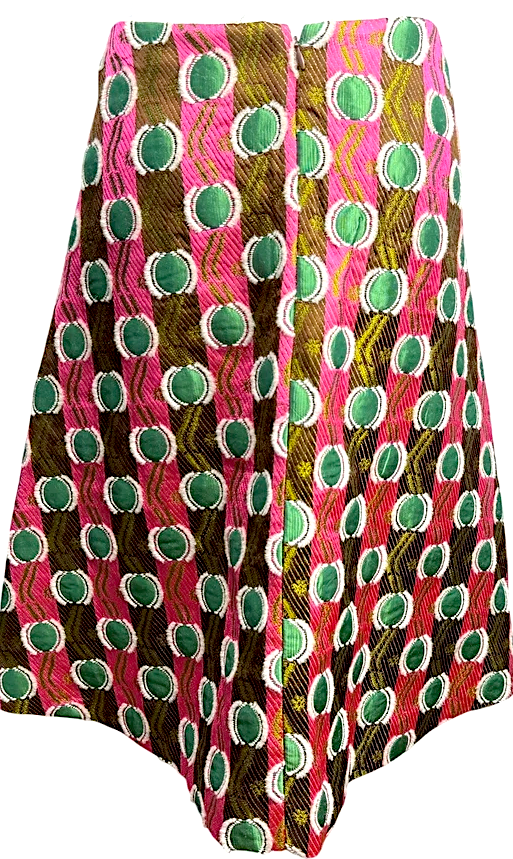 Marni Italy. Pink Green Jacquard Hemp Blend Tea length Pleated Skirt