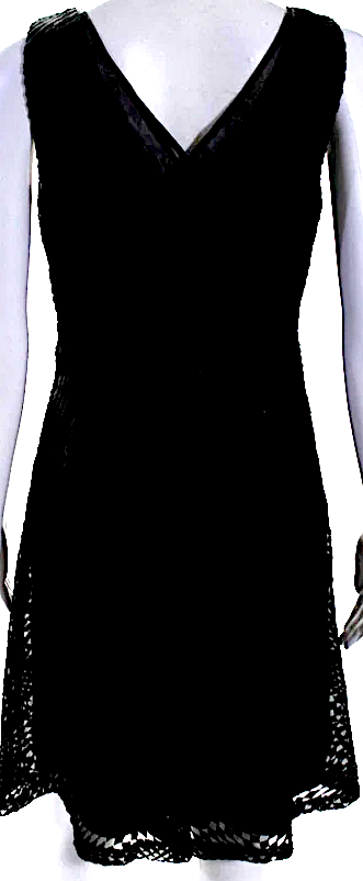 Donna Karan Black Geometric Textured Sleeveless V-Neck Dress