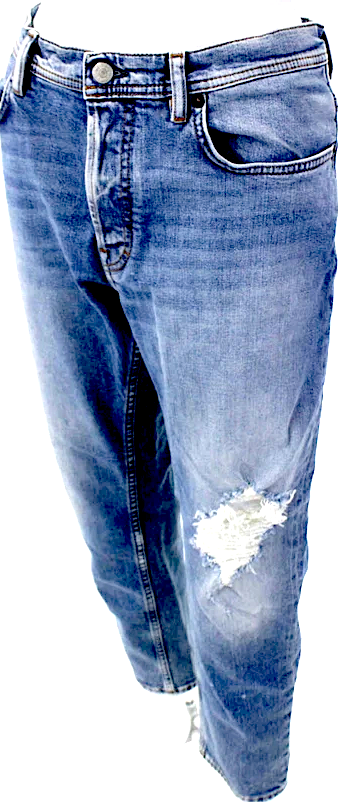 ACNE Studios Sweden. Blue Cotton Button Up Destroyed High Rise Jeans