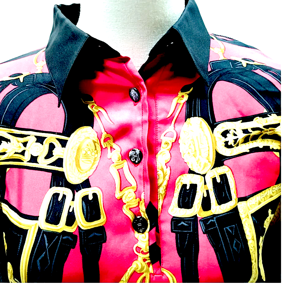 Hermes Paris. Black/Red Multicolor Silk, Cotton Cashmere Blouse SZ: M