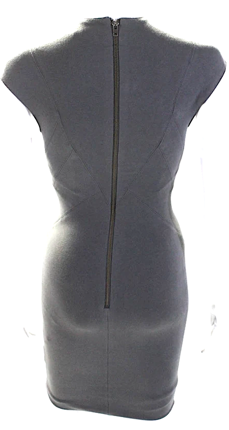 Helmut Lang. Gray Cotton Darted V-Neck Zipped Midi Sheath Dress