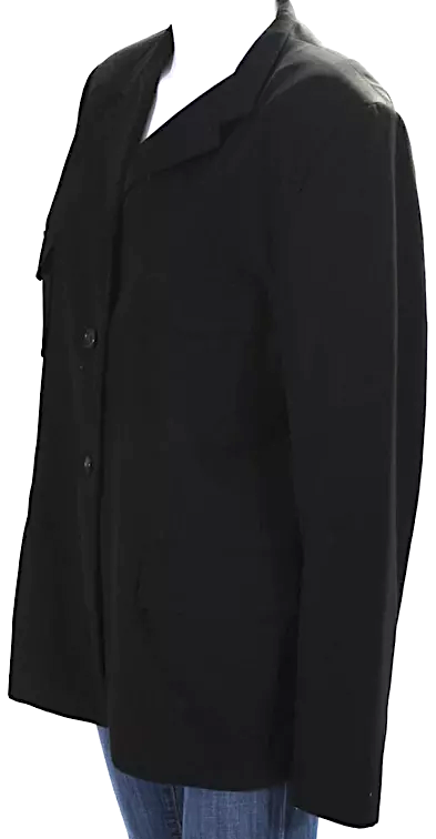 Jil Sander Black Wool Collared Buttoned Long Sleeve Blouse Top