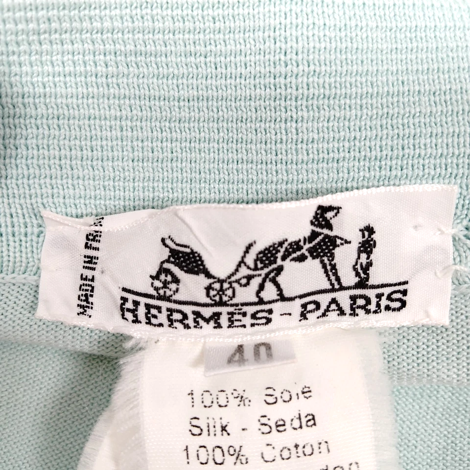 Hermes Paris. Vintage Light Blue Silk, Cotton Scarf Print Top