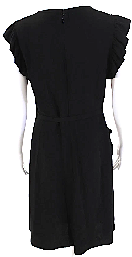 Prada Italy. Black Acetate Sleeveless Ruffled Round Neck Knee Length Dress