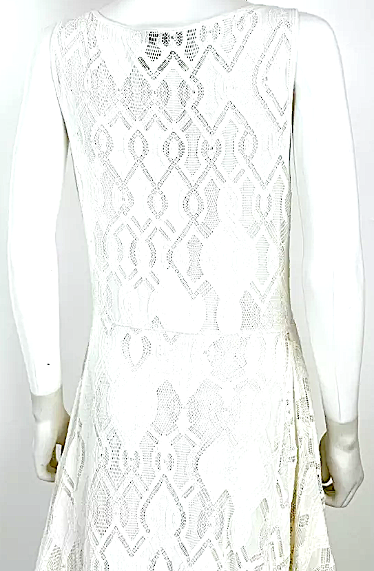 Jean-Paul Gaultier Paris. "Fuzzi" Line. Ivory Lined Stretch Knit Mesh Sheath Dress