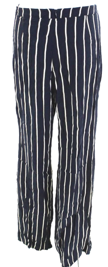 Reformation NY. Blue Striped PolyTech Fabric Zip Flat Front Straight Leg Pants