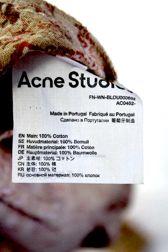 ACNE Studios SWEDEN. Brown Cotton Printed Long Sleeve Button Down Shirt