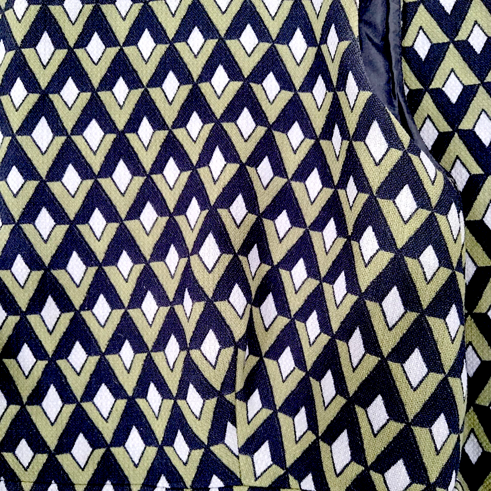 Prada Italy. Wook, Cupro, Silk Geometric Print Dress