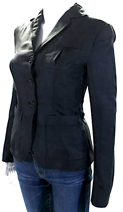 Prada Italy. Black Silk Twill Button Up Blazer Jacket