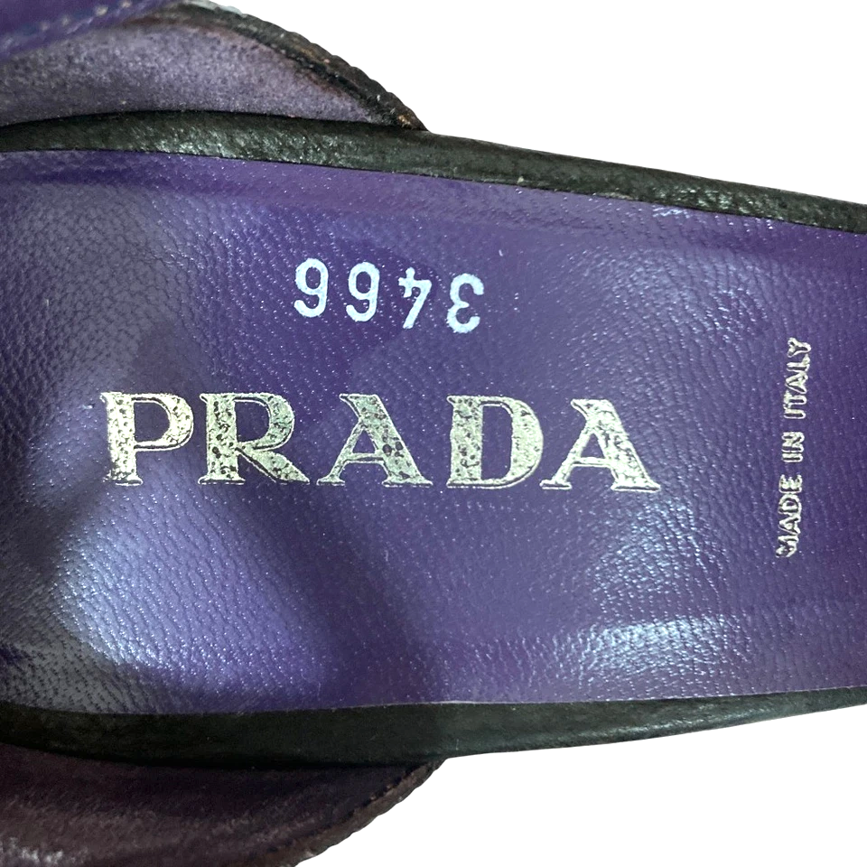 PRADA ITALY. Dark Brown Leather Ankle Strap Pumps 37.5