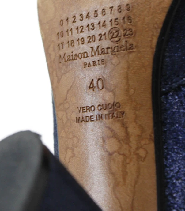 Maison Margiela Paris. Metallic Blue Zippered  Heeled Ankle Boots  Size EUR 40