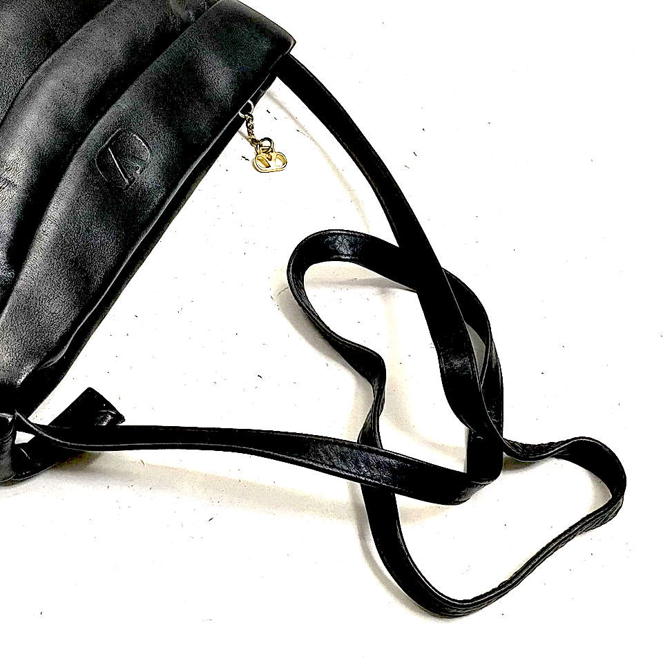 Valentino Garavani Italy. Vintage Black Leather Crossbody / Shoulder Bag