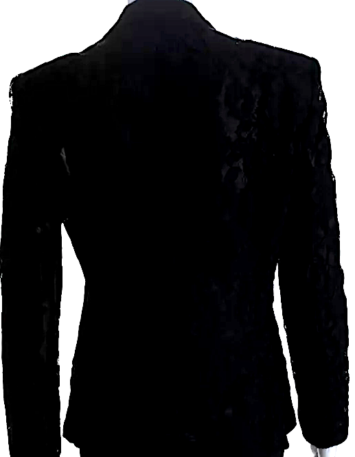 DKNY Black Collared Long Sleeves Lined One Button Lace Jacket