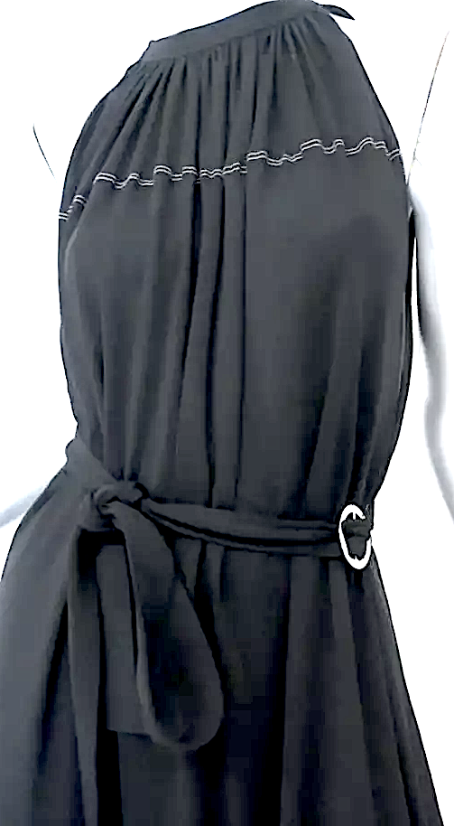 Helmut Lang NY. Black Shirred Jersey Size Belted Halter Midi Dress