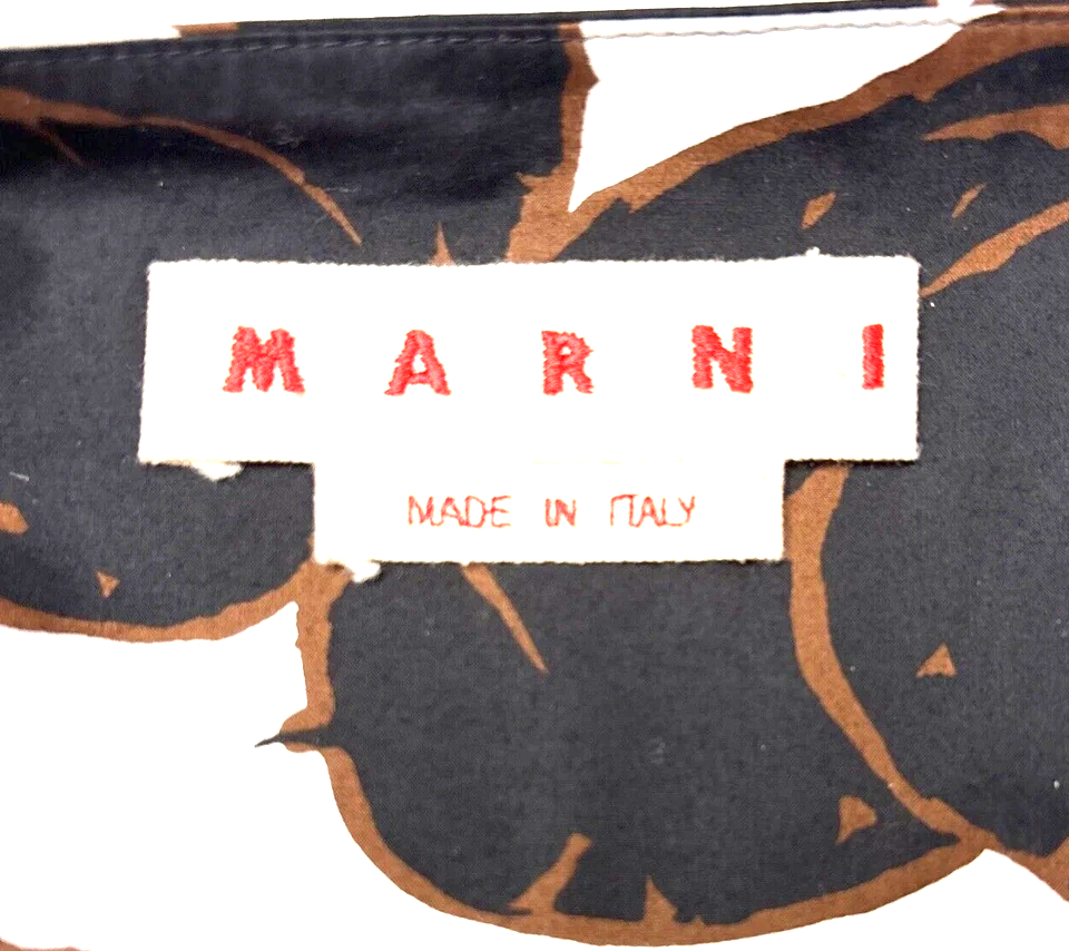 Marni Italy. Black, White Brown Asymmetrical Cotton Poplin Wrap Skirt