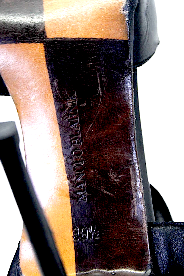Manolo Blahnik Paris. Black Leather Open Toe Stiletto Strappy Sandals ize 39.5