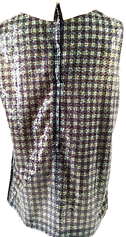 Prada Italy Vintage Plaid Sequins and White Collar Cotton Top