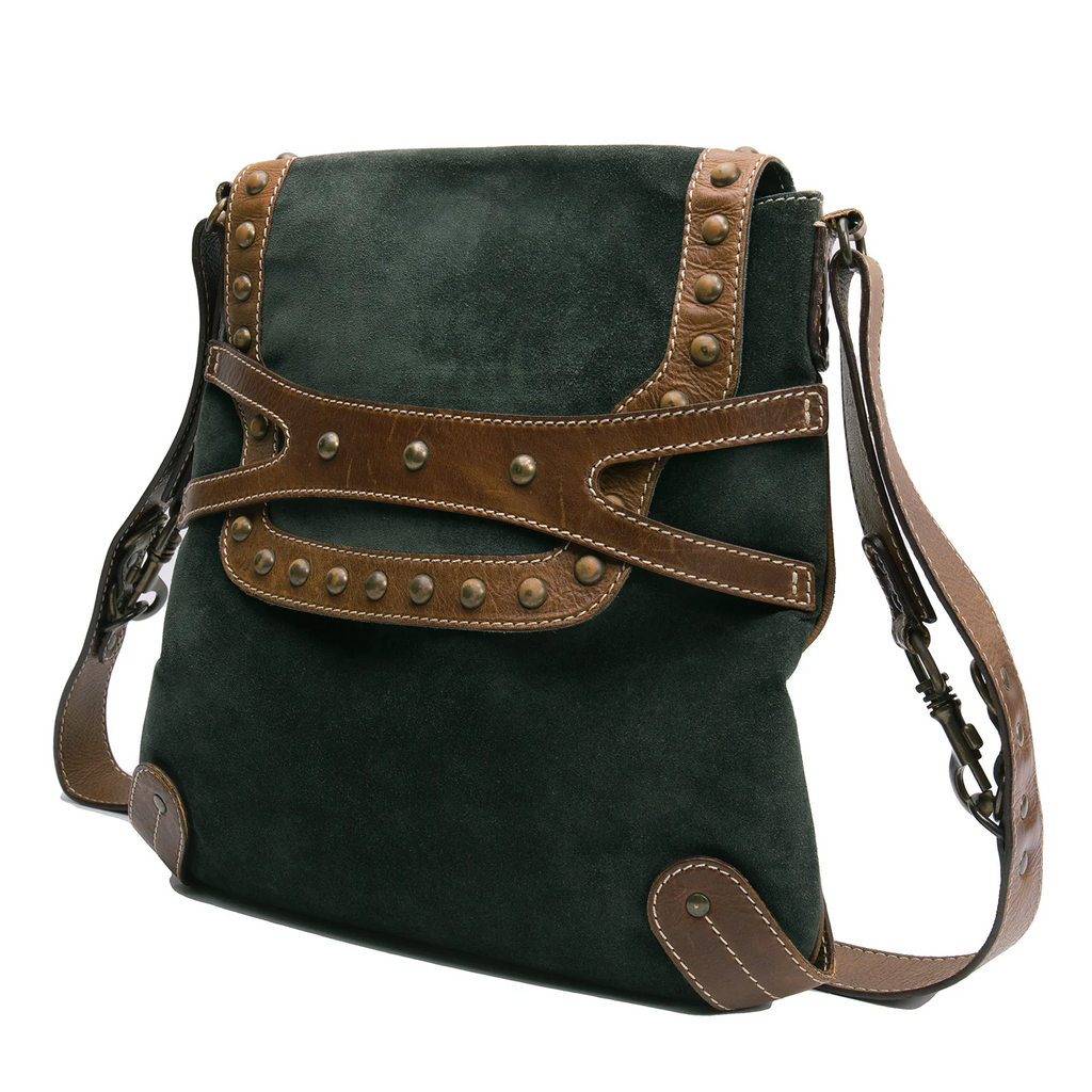 Chloe Paris. Dark Green Suede Brown Leather Shoulder Bag