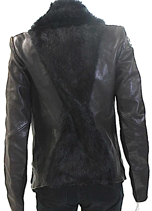 Helmut Lang NYC. Black Lapin Rabbit Fur Long Sleeve Leather Jacket
