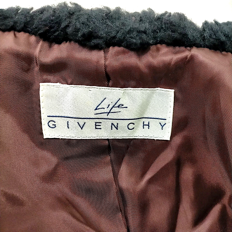 Givenchy Paris. Vintage Brown Rayon.Nylon Coat w/Black Faux Fur Accents. MANY MORE FURS AND FAUX FUR IN STORE NOW