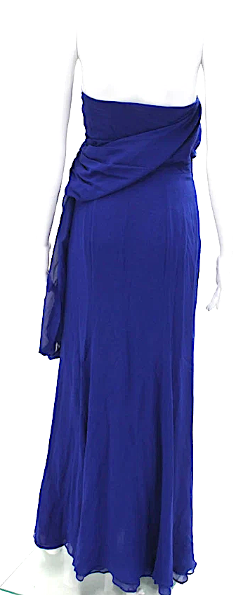 Gucci Italy. Blue Silk Sheer One Shoulder Detail Empire Waist Dress SZ 38IT