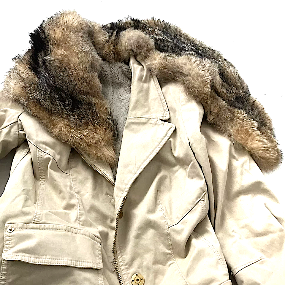 ERMANNO SCERVINO ITALY Vintage Beige Cotton, Polyurethane Coat Fur Trim