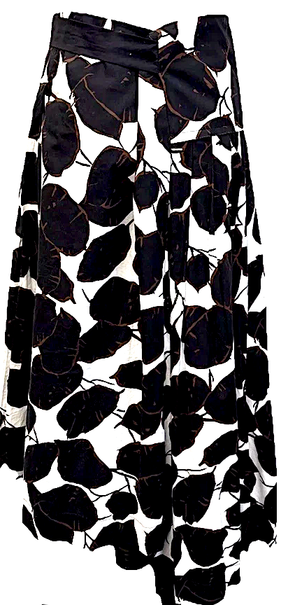 Marni Italy. Black, White Brown Asymmetrical Cotton Poplin Wrap Skirt