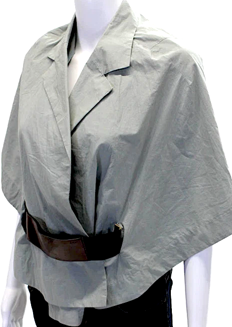 Marni Italy. Green/Grey Cotton Textured Batwing Lined Collar Belted Top