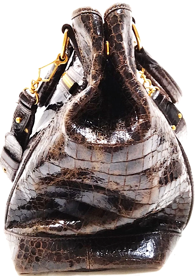 Miu Miu Italy. Brown Croc Pattern Leather Shoulder Bag / Hand Bag / Crossbody Bag