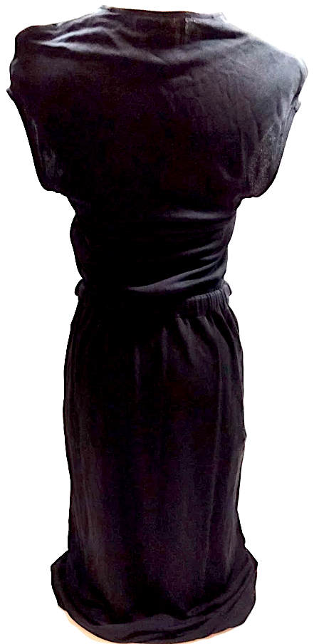 Hermes Paris. Black Rayon Dress with Sewn in Hermes Leather Belt