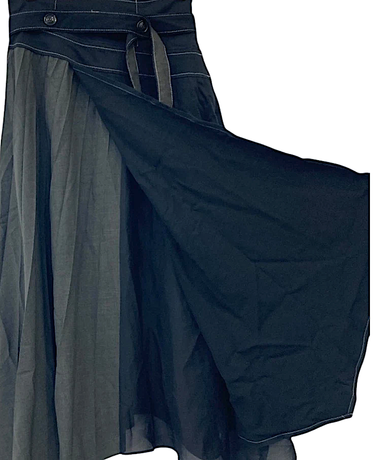 UNITED TOKYO JAPAN. Black Poly Blend Random Hem Flare Long Skirt