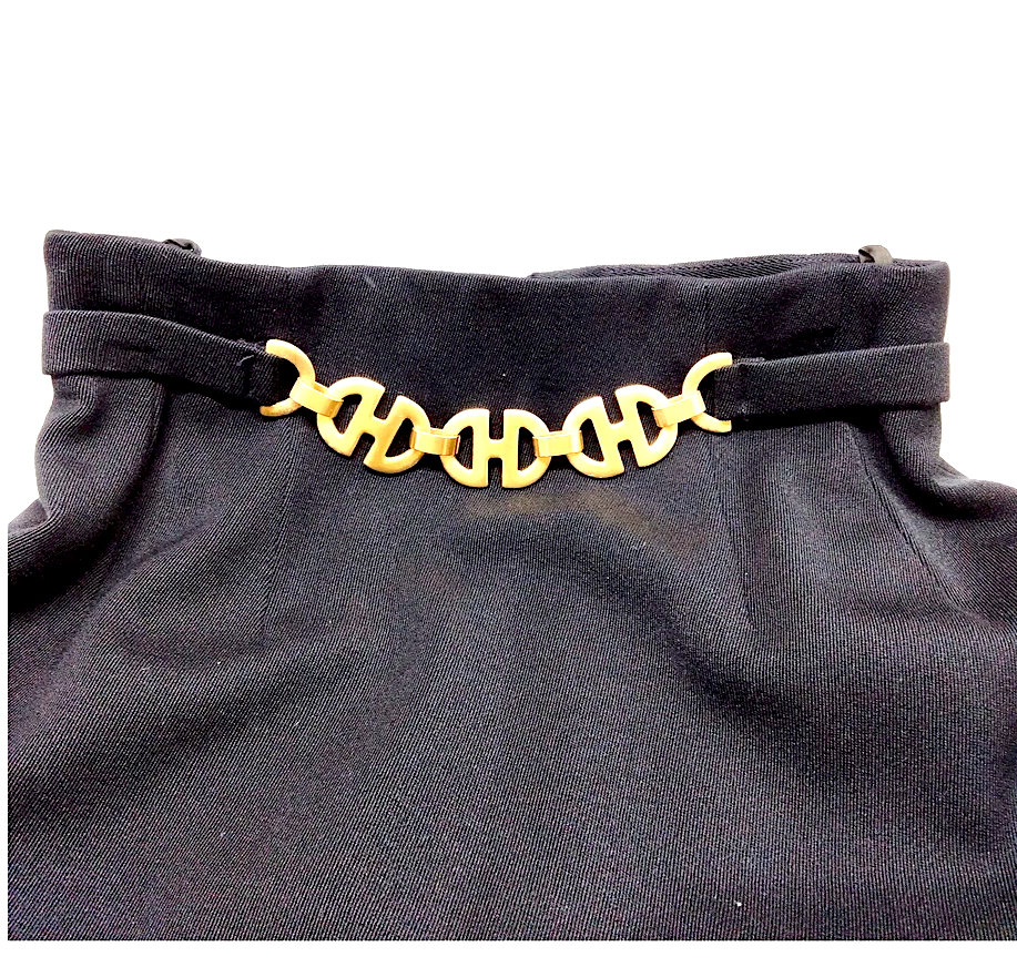 CELINE PARIS. Black Wool Skirt with Goldplated Hardware