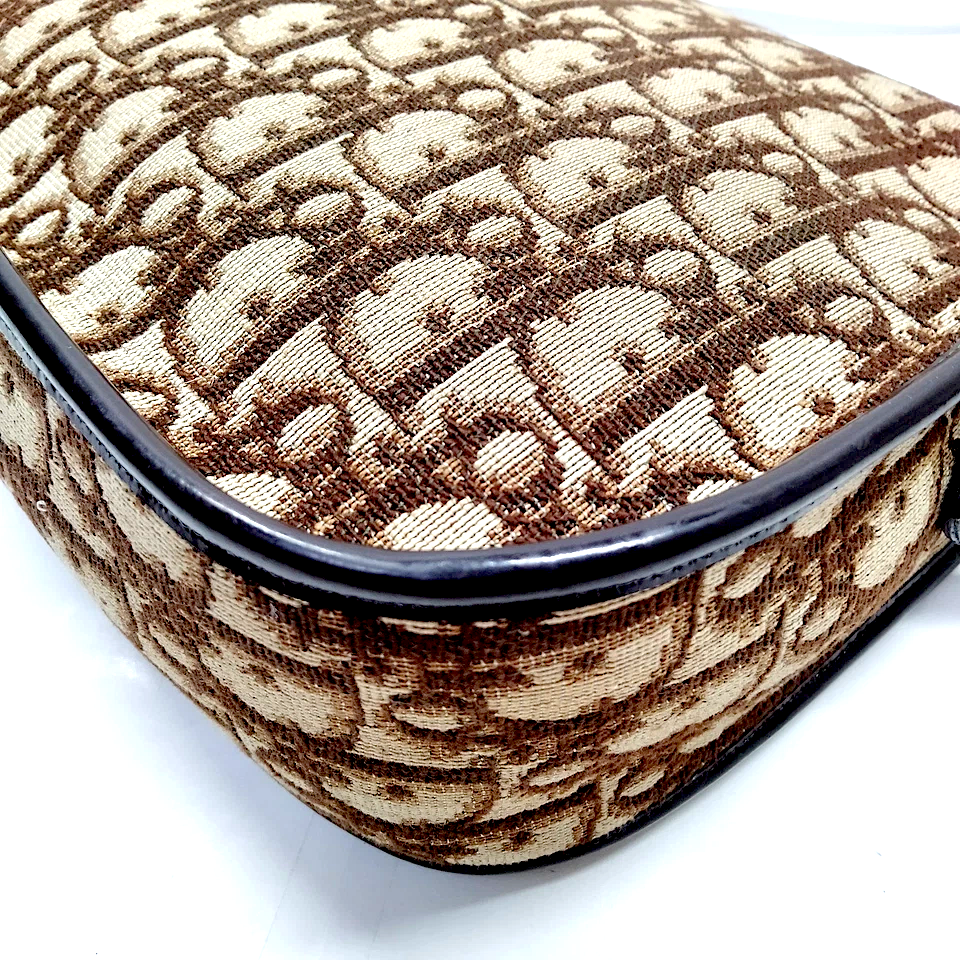 Christian Dior Paris. Brown Canvas and Leather Logo Shoulder Bag