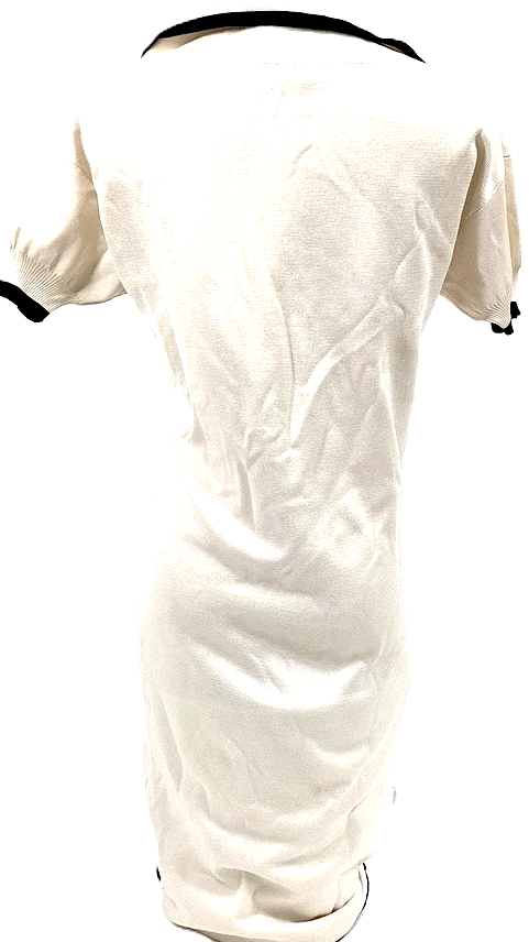 Hermes Paris. Cream Silk, Cashmere w/Black Accents Dress