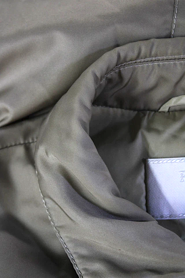 Prada Italy. Khaki Color Collared Buckle Long Sleeve Trench PolyTech Coat