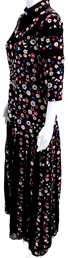 Valentino Garavani Italy. Black Silk Floral High Neck Long Sleeve Maxi Dress