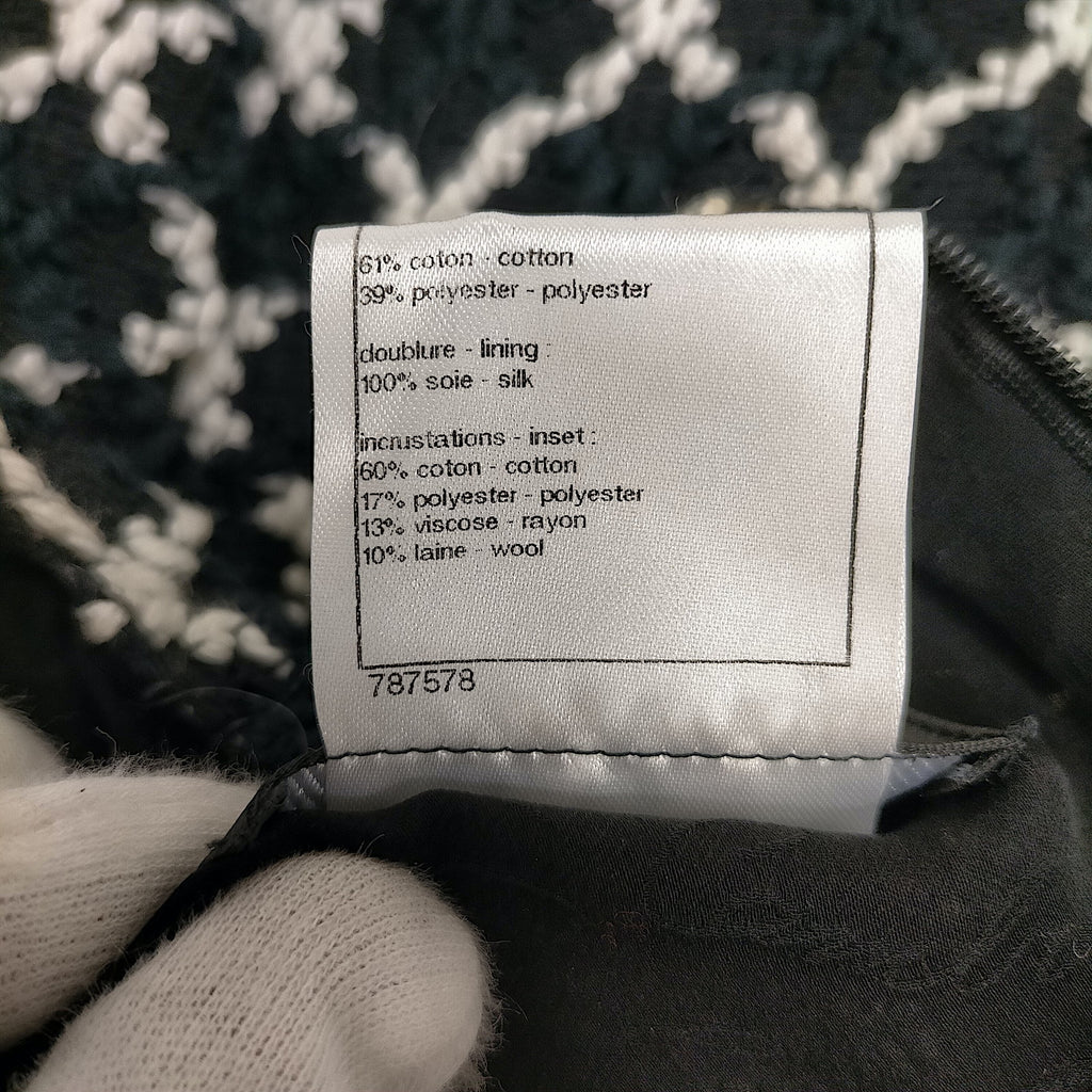 CHANEL PARIS. Black/White Cotton, Poly, Rayon Blend Dress. SZ 40