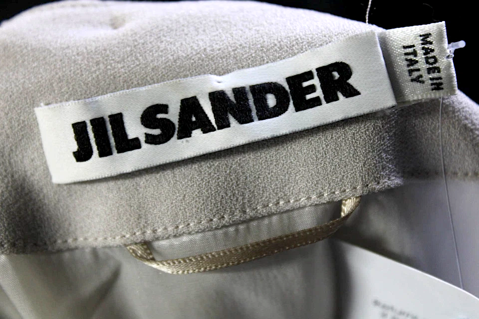 Jil Sander Beige Pleated Round Neck Short Sleeve Zip Up Dress