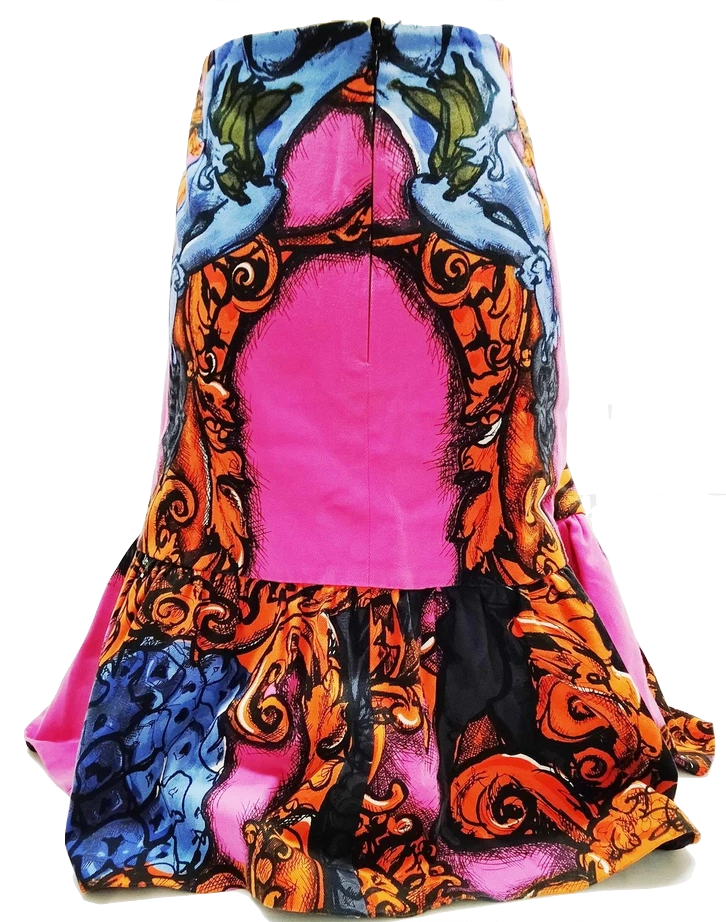 Prada Italy. Vintage Silk, Cupro, Cotton Blend Abstract Print Skirt