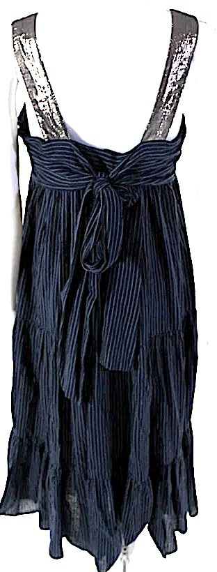 Ulla Johnson NY. Striped Sleeveless Metallic Straps Blue Tie Dress