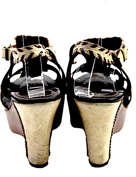 Henry Beguelin Paris. Handmade Brown Leather Open Toe Ankle Strap Platform Shoes Size 7.5